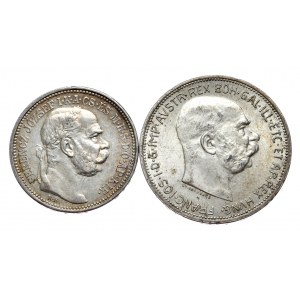 Maďarsko, 1 koruna 1915, Rakousko, 2 koruny 1912 - sada 2 ks.