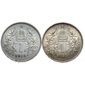 Austria, 2 x 1 crown 1914 and 1915