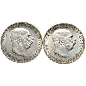 Austria, 2 x 1 crown 1914 and 1915