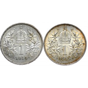 Rakúsko, 2 x 1 koruna 1914 a 1915