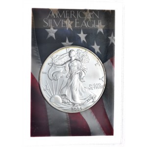 USA, dolar Liberty Silver Eagle 2004, 1 oz, uncja 999 AG, w pudełku podobnym do slabów gradingowym
