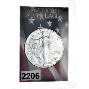 USA, dolar Liberty Silver Eagle 2004, 1 oz, uncja 999 AG, w pudełku podobnym do slabów gradingowym