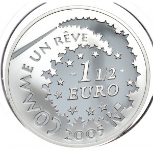 Francja, 1 1/2 euro 2005, Hello Kitty, Lot nad Paryżem, z certyfikatem