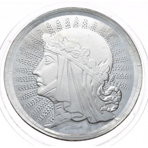 Głowa kobiety, 1 oz., Ag 999, BU, opis (destrukt) (D)