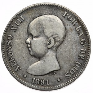 Hiszpania, 5 Pesetas, 1891r.