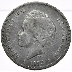 Hiszpania, 5 Pesetas, 1893r.