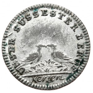 August II Silný, žeton bez data, holub a kohout na slepici, Drážďany nebo Norimberk