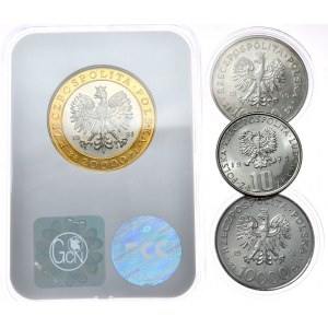 Set of 4 coins - 20,000 zloty -1991, 225 years of the Warsaw Mint, 10 zloty 1975 Prussia, 10000 zloty 1990 Solidarity and 10000 zloty 1991 Constitution