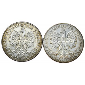 Sada 2 ks. - 10 zlatých 1932 samica, bez značky a so značkou mincovne