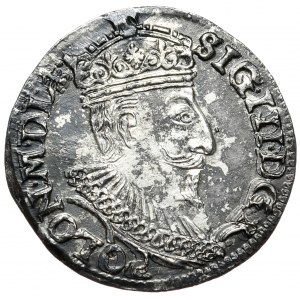Zygmunt III Waza, trojak 1595, Olkusz, znak mincerski kończy legendę