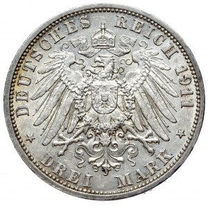 Niemcy, Badenia, 3 marki 1911 G, Karlsruhe