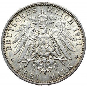 Niemcy, 3 marki 1911 J, Hamburg