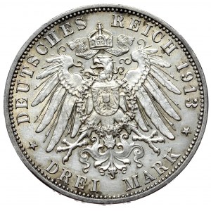 Niemcy, Saksonia, 3 marki 1913 E, 100. rocznica bitwy pod Lipskiem