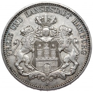 Niemcy, 3 marki, 1908 J, Hamburg