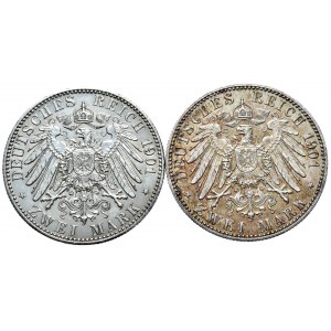 Niemcy, Prusy, 2 marki 1901 A, Berlin, 300 lat Królestwa Prus - zestaw 2 sztuk
