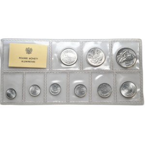 PRL, set menniczy (zgrzewka) monety aluminiowe od 1 grosza do 5 złotych 1949-1974