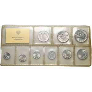 PRL, set menniczy (zgrzewka) monety aluminiowe od 1 grosza do 5 złotych 1949-1974 w tym Rybak na podwójnej trawce