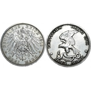 Niemcy, Prusy, Zestaw 2 monet 3-markowych z 1913 roku