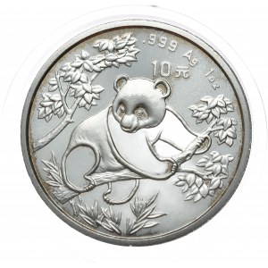 Chiny, 10 yuanów 1992 panda, 1 oz Ag 999, duża data, w kapslu