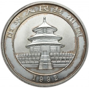 Chiny, 10 yuanów 1992 panda, 1 oz Ag 999, duża data, w kapslu