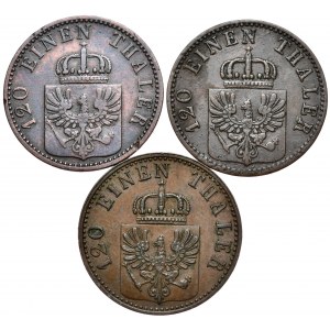 Niemcy, Prusy, zestaw 3 monet 3-fenigowych 1865, 1866, 1867 A, Berlin