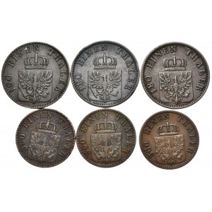 Niemcy, Prusy, zestaw 6 monet 2 i 1-fenigowych 1850-1870 A, Berlin