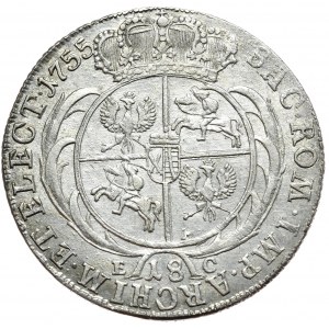 August III, Ort koronny 1755, Lipsk, szerokie popiersie, mniejsze litery w napisach otokowych