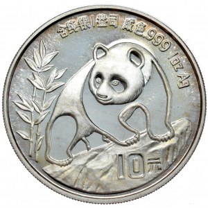 Chiny, 10 yuanów 1990 panda, 1 oz Ag 999, kapsel