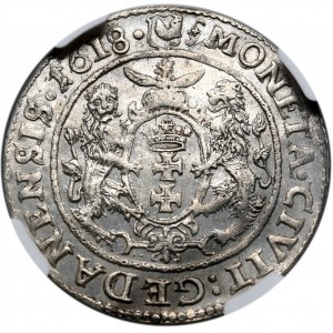 Zygmunt III Waza, ort 1618, Gdańsk, Krzyż Jerozolimski zwieńczający koronę w herbie miasta