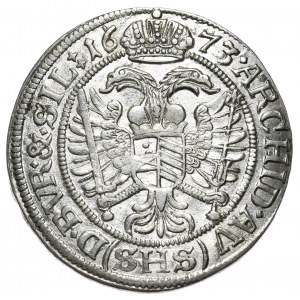 Śląsk, Leopold I, 6 krajcarów 1673 SHS, Wrocław, odwrotka 180 stopni, R4