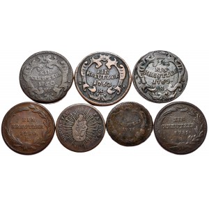 Austria, zestaw 7 miedzianych monet z lat 1760-1781, 1/2 i 1 krajcar