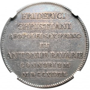 August III, 2/3 talara 1747 (gulden), z okazji ślubu Fryderyka Christiana z Anną Bawarską, Drezno