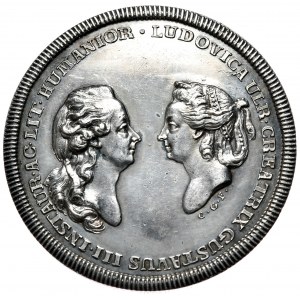 Szwecja, medal, Szwedzka Akademia, Gustaw III Adolf z matką Ludwiką Ulryką Hohenzollern