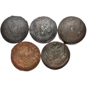 Zestaw 5 monet 5 kopiejkowych Katarzyny II 1775-1784