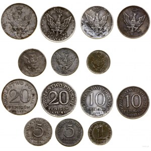 Polen, Satz von 7 Münzen, 1917-1918, Stuttgart