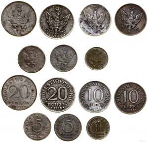 Polska, zestaw 7 monet, 1917-1918, Stuttgart