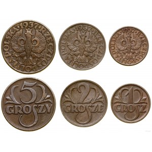 Poland, set: 1 penny, 2 pennies, 5 pennies, 1937, Warsaw.