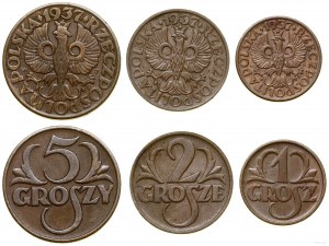 Poland, set: 1 penny, 2 pennies, 5 pennies, 1937, Warsaw.