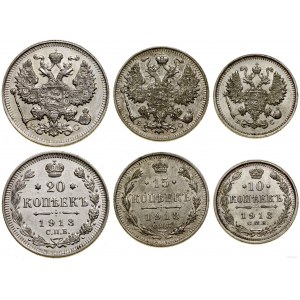 Rosja, zestaw: 10, 15, 20 kopiejek, 1913 BC, Petersburg