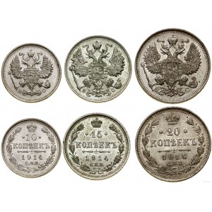 Rosja, zestaw: 10, 15, 20 kopiejek, 1914 BC, Petersburg