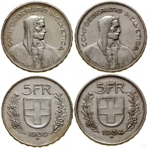 Szwajcaria, zestaw: 2 x 5 franków, 1939 i 1954, Berno
