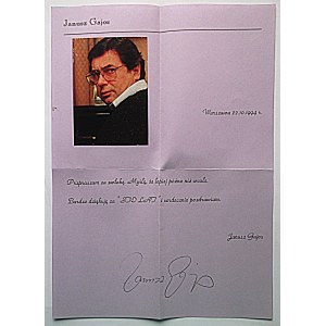 GAJOS JANUSZ. Letter with envelope on private stationery with handwritten signature, dated 22. 10. 1994....