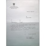 KACZYŃSKI LECH. Dopis na hlavičkovém papíře : Tým kabinetu prezidenta Polské republiky...