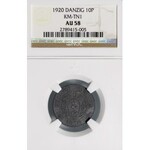 Wolne Miasto Gdańsk, 10 fenigów 1920 55 perełek NGC AU58