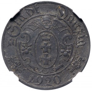Wolne Miasto Gdańsk, 10 fenigów 1920 SKRĘTKA 58 perełek NGC AU55
