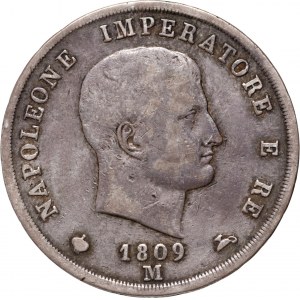 Italy, Napoleon I, 5 lire 1809 M, Milan