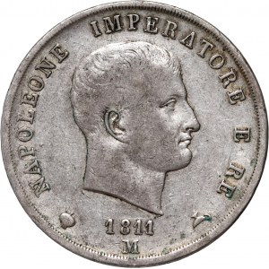 Italy, Napoleon I, 5 lire 1811 M, Milan