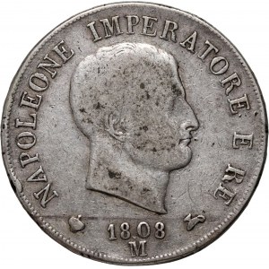Italien, Napoleon I., 5 Lire 1808 M, Mailand