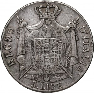 Itálie, Napoleon I, 5 lir 1808 M, Milán