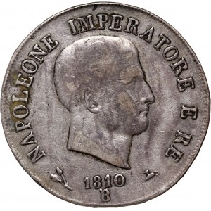 Italy, Napoleon I, 5 lire 1810 B, Bologna